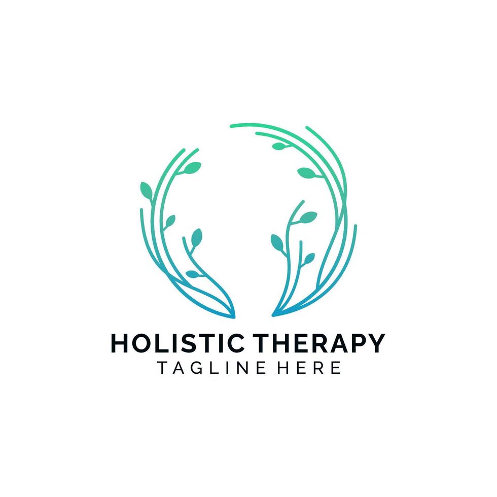 conception de logo de thérapie holistique concept de feuille et de racine vecteur