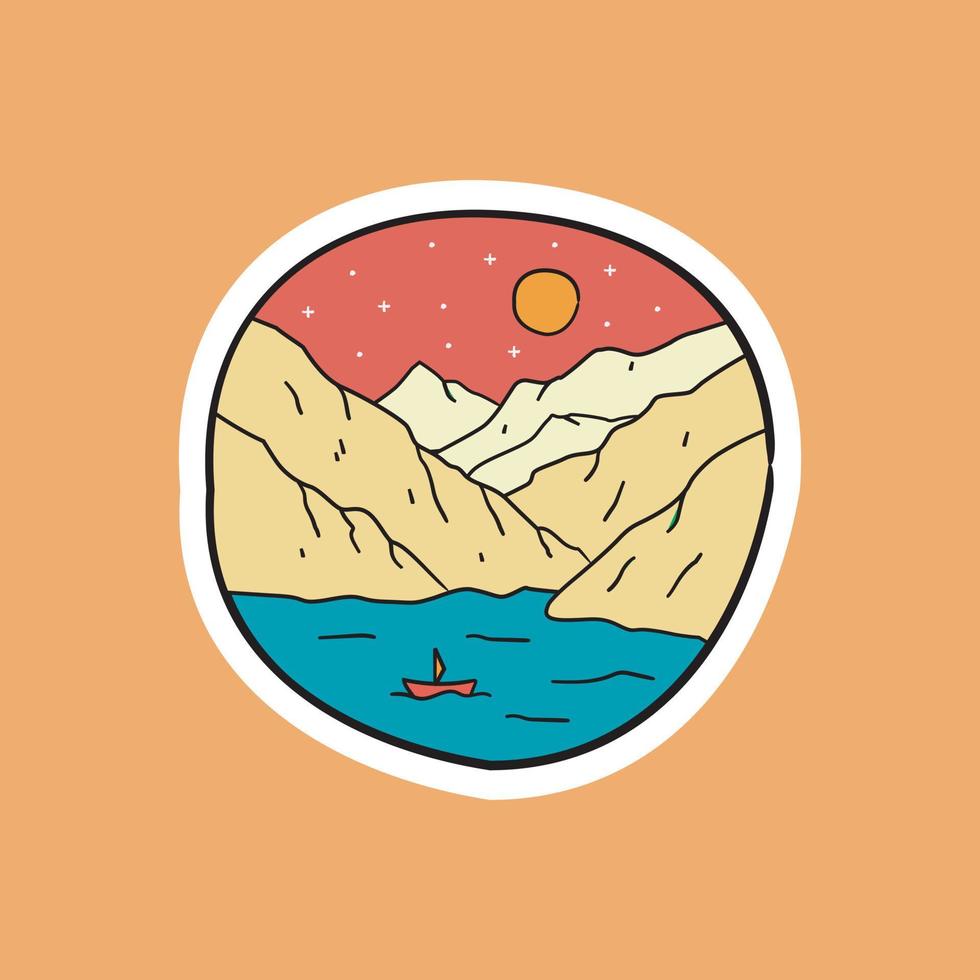 vue sur le lac komani sauvage ligne badge patch broche illustration graphique vecteur art conception de t-shirt