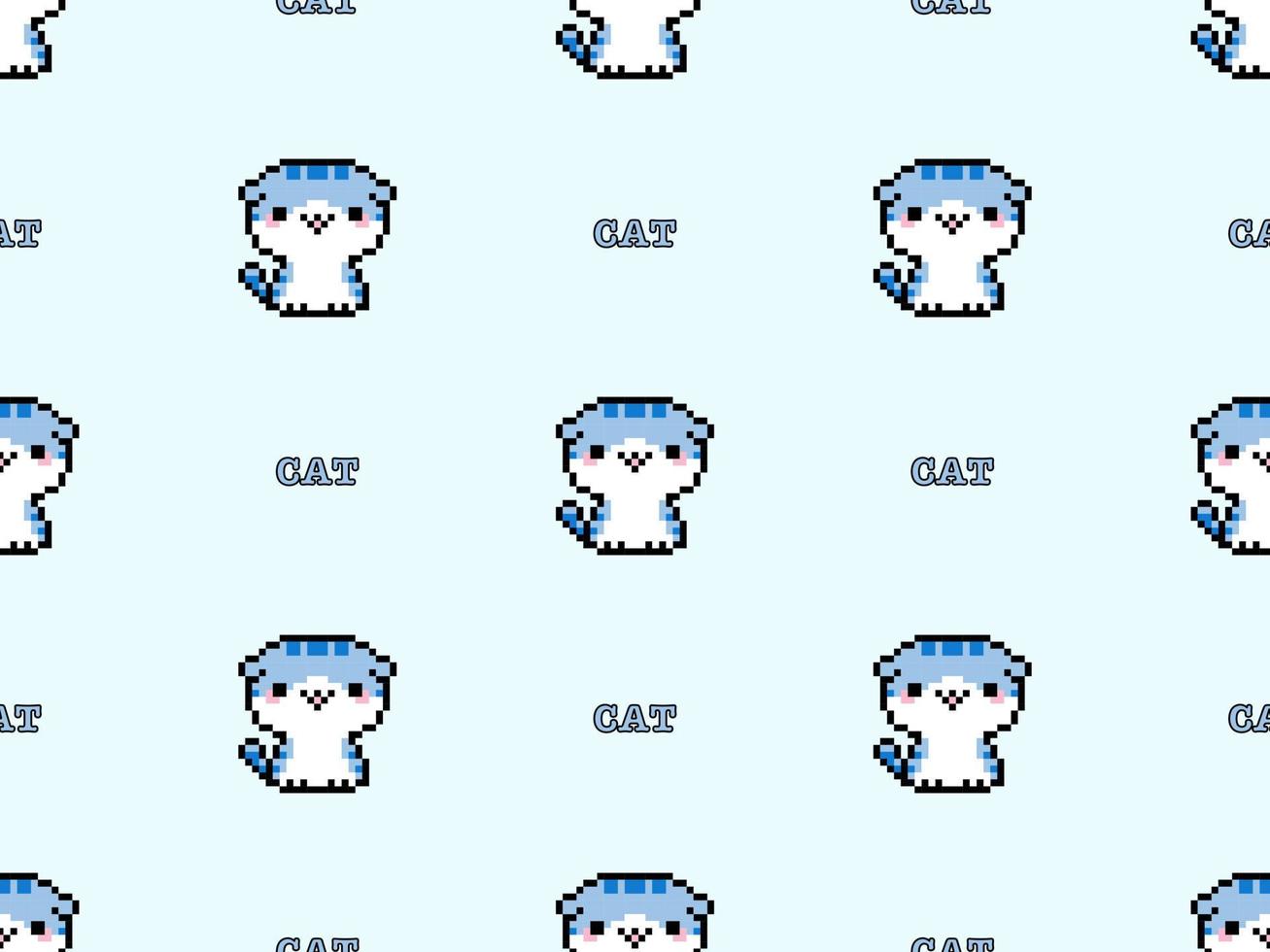 modèle sans couture de personnage de dessin animé de chat sur fond bleu. style de pixels vecteur