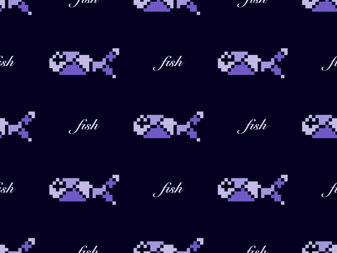 modèle sans couture de personnage de dessin animé de poisson sur fond violet. style de pixels. vecteur