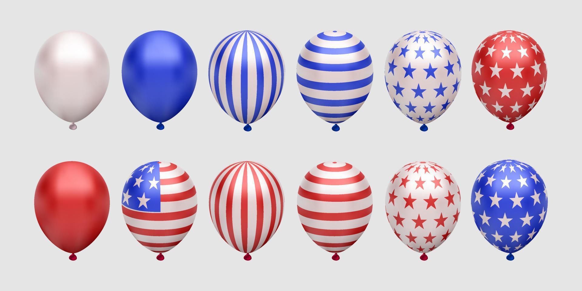 collection de ballons 3d pour la conception d'éléments de la fête de l'indépendance américaine du 4 juillet vecteur