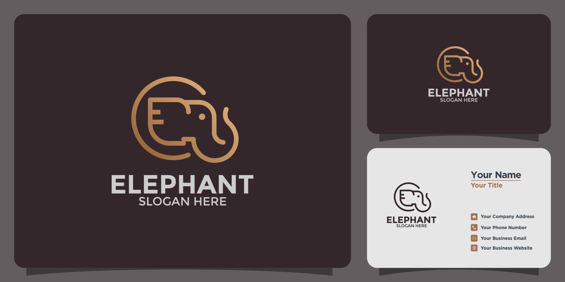 conception de logo minimaliste de soin des éléphants et modèle de carte de marque vecteur