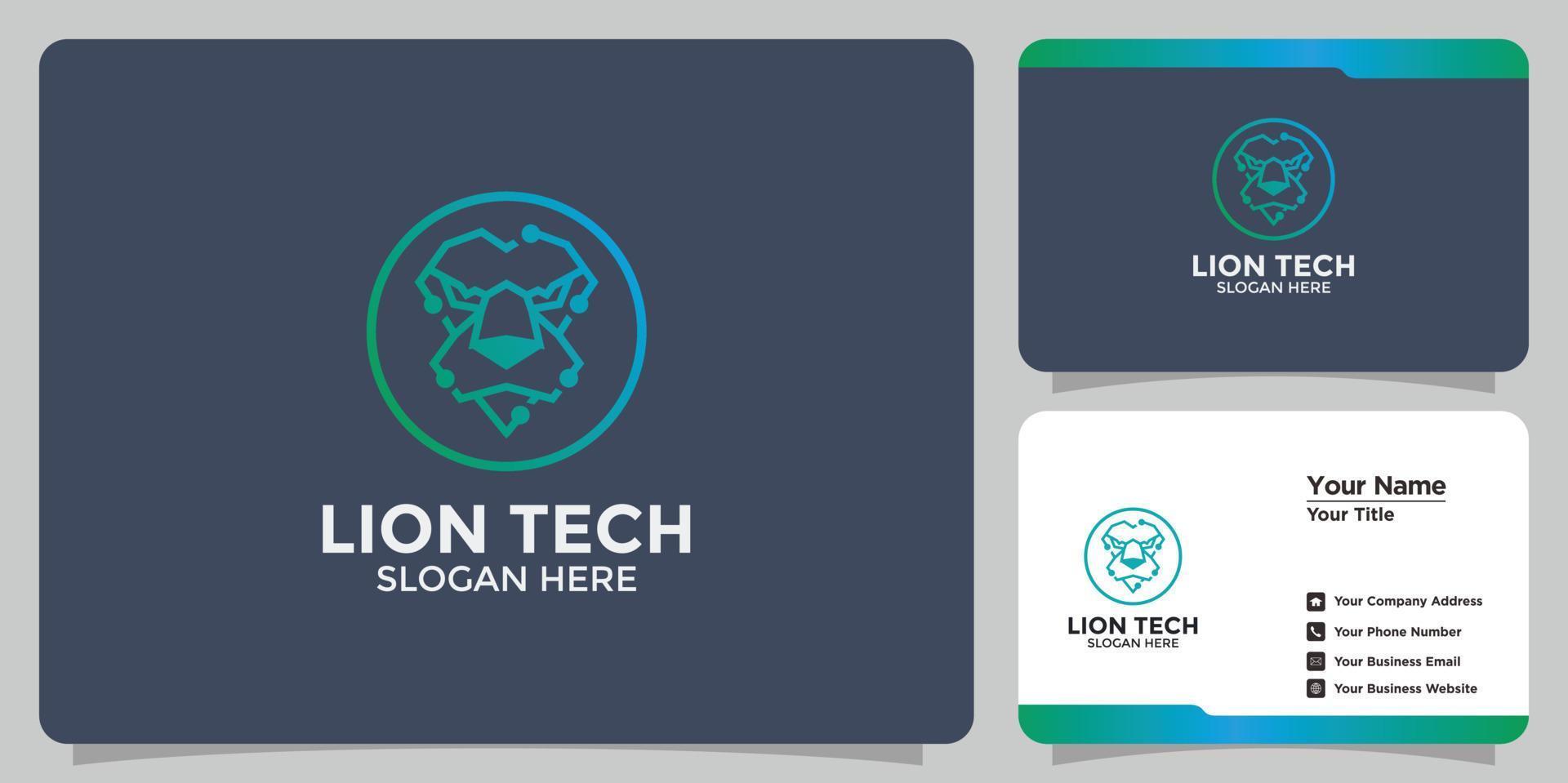 logo et carte de visite de lion de technologie vecteur