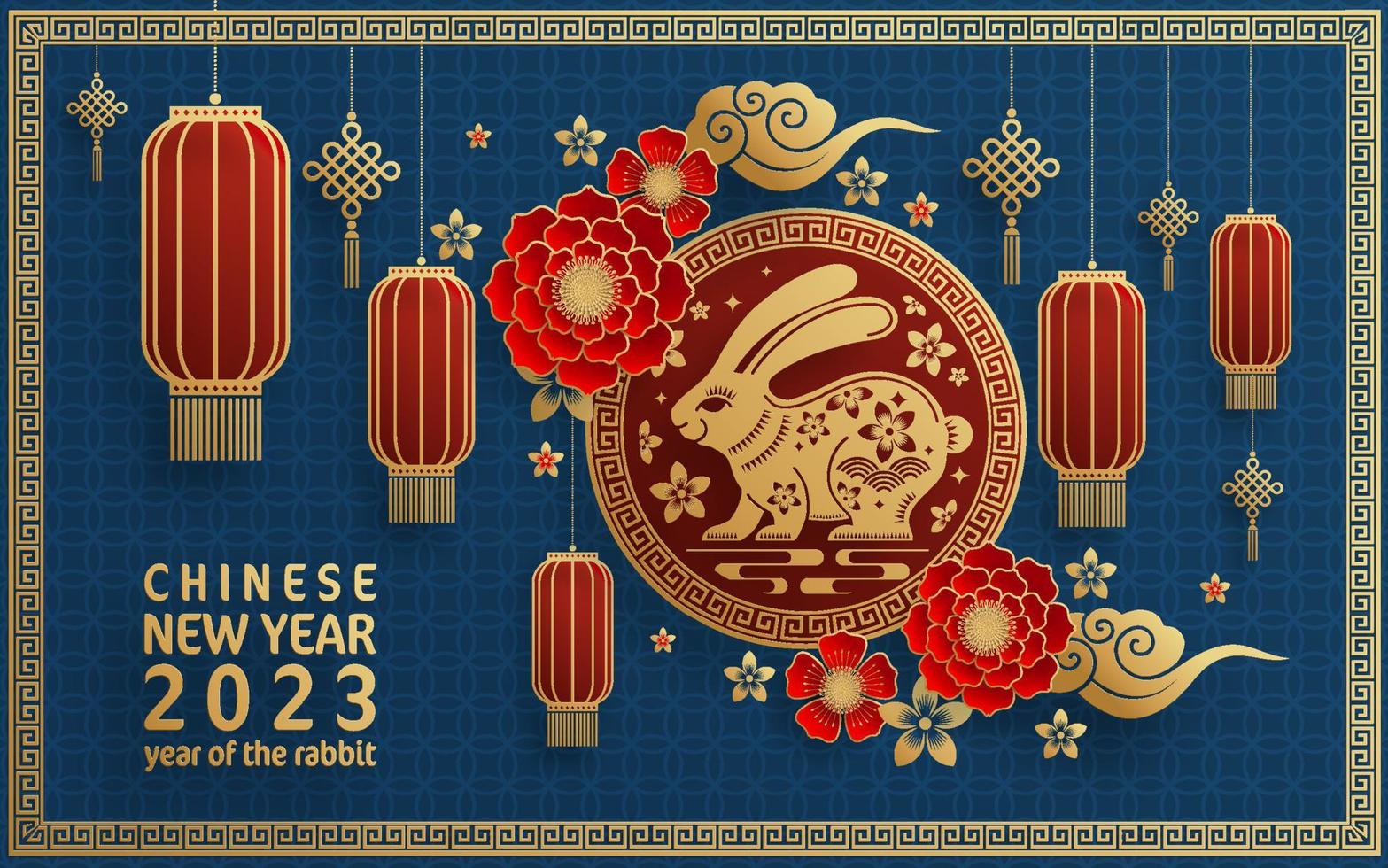 joyeux nouvel an chinois 2023 année du zodiaque du lapin avec sur fond de couleur. vecteur