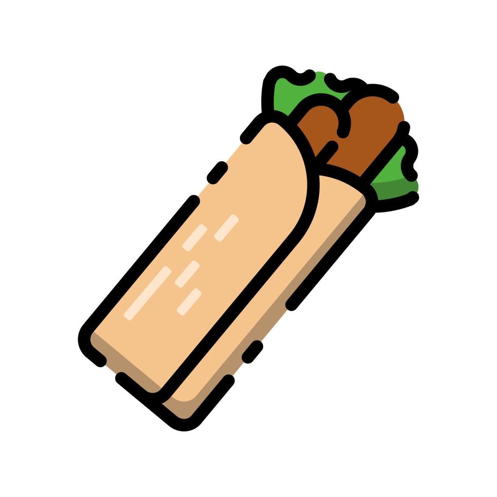 joli dessin animé plat de conception plate d'emballage de kebab de boeuf grillé juteux pour chemise, affiche, carte-cadeau, couverture, logo, autocollant et icône. vecteur