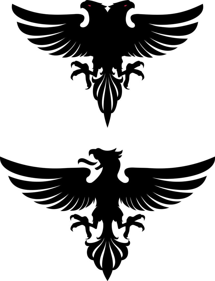 aigle héraldique maléfique sombre aux ailes déployées. mascotte, logotype, étiquette. vecteur