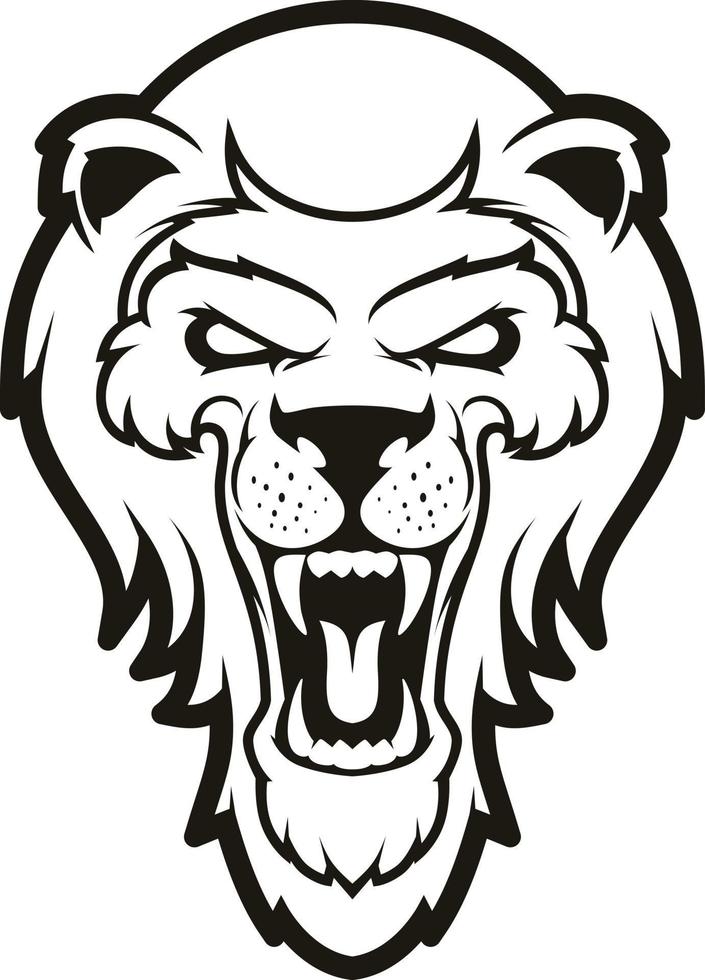 mascotte de tête de lion en colère. logotype. emblème vecteur