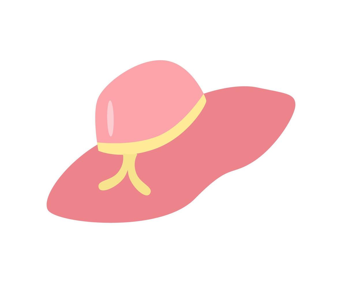 chapeau d'été pour femme avec un ruban du soleil. style de doodle de dessin animé d'illustration vectorielle, coiffure accessoire. vecteur