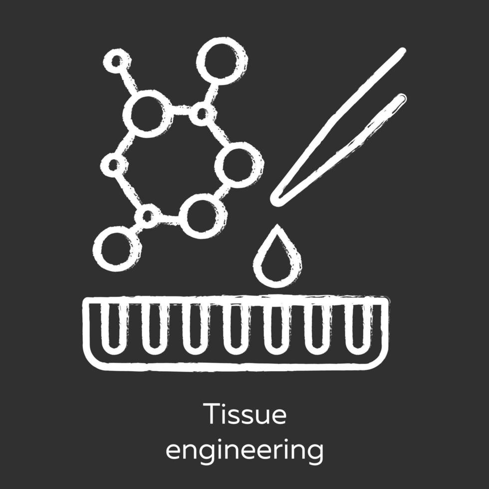 icône de craie d'ingénierie tissulaire. combinant des cellules et des molécules dans des tissus fonctionnels. réparer les organes humains endommagés. médecine régénérative. bioingénierie. illustration de tableau vectoriel isolé