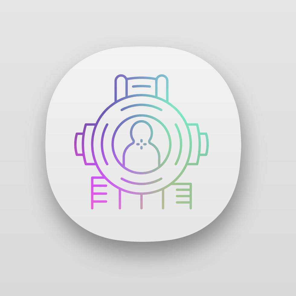 icône de l'application de visée de tir. tireur à la première personne. objectif de tireur d'élite, réticule de pistolet. fusil, cible d'arme à feu, mise au point. interface utilisateur ui ux. application web ou mobile. illustration vectorielle isolée vecteur