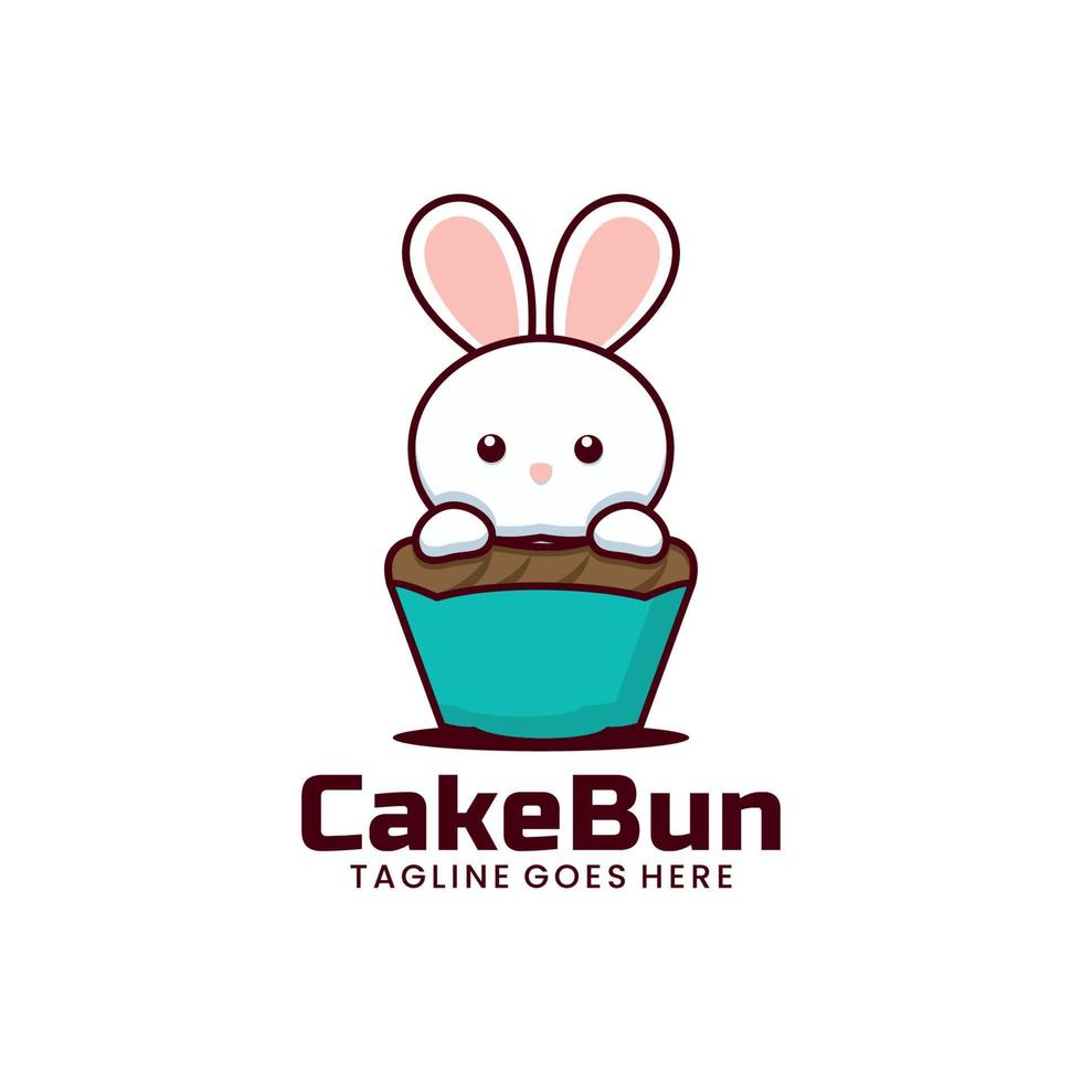 illustration de logo vectoriel style de dessin animé de mascotte de lapin de gâteau.