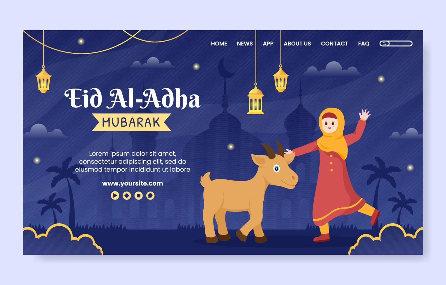 modèle de page de destination eid al adha illustration de conception plate modifiable de fond carré adapté aux médias sociaux ou à la carte de voeux vecteur