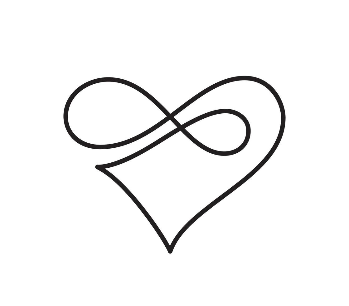 vecteur coeur monoline noir avec signe infini valentine. icône sur fond blanc. illustration symbole romantique lié, rejoindre, amour, passion et mariage. modèle de carte de voeux