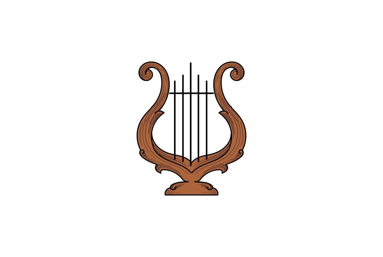 élégante harpe grecque en bois lyre classique luxe or instrument de musique création de logo vecteur