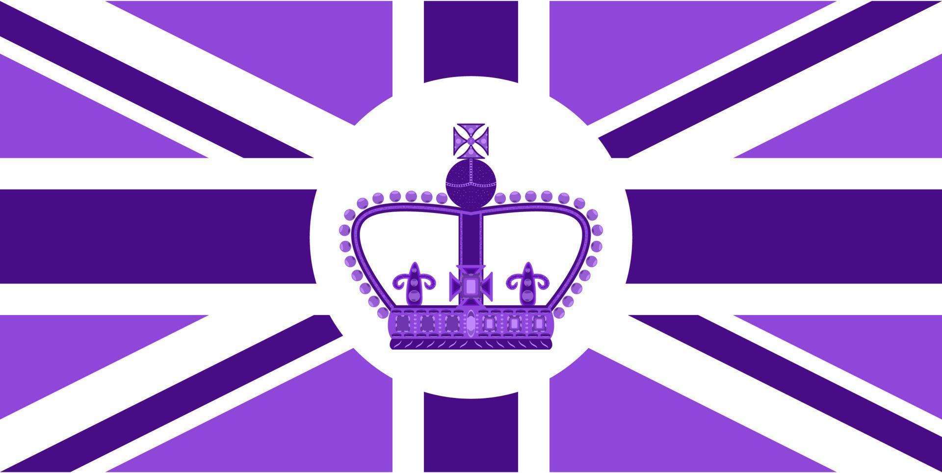 drapeau britannique en violet avec emblème pour la reine du 70e anniversaire sur le trône au royaume-uni. affiche avec le symbole du jubilé de platine. modèle ou carte de bannière violette vecteur