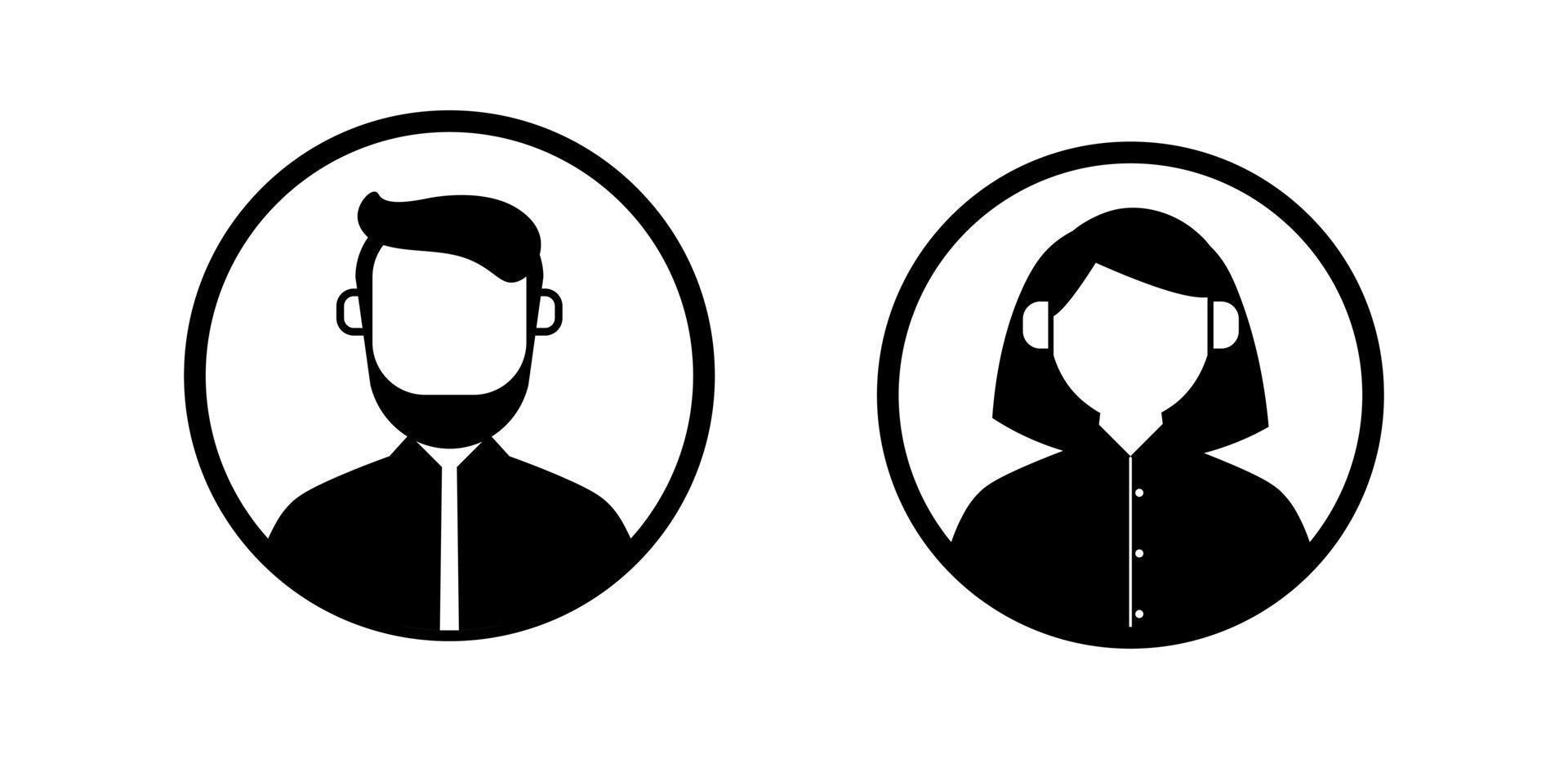 définir l'icône masculine et féminine de l'avatar de l'utilisateur. icône de personne dans les couleurs noires. vecteur