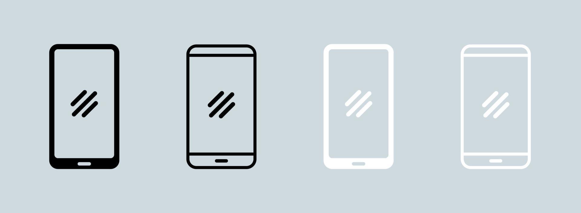 icône de smartphone ou de téléphone portable en noir et blanc pour le site Web ou les applications. vecteur