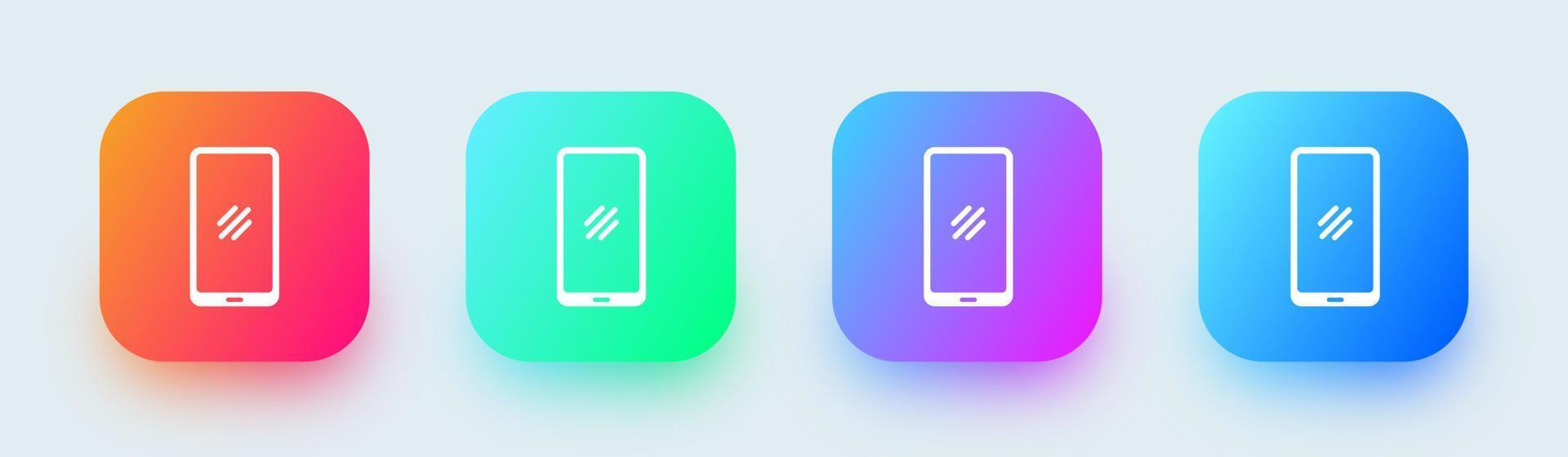 icône de smartphone ou de téléphone portable dans des couleurs dégradées carrées. illustration vectorielle de téléphone portable. vecteur