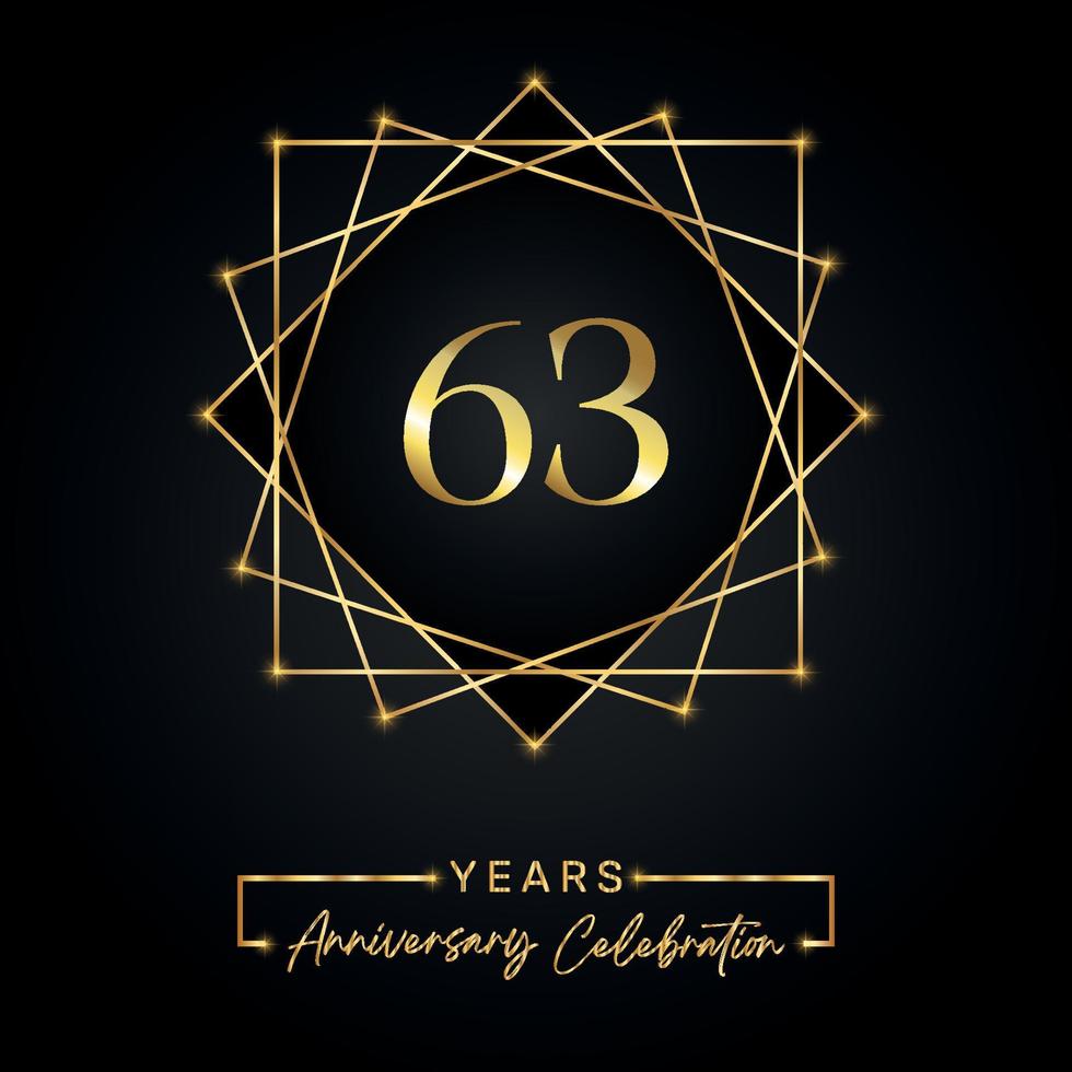 Conception de célébration d'anniversaire de 63 ans. Logo du 63 anniversaire avec cadre doré isolé sur fond noir. conception de vecteur pour l'événement de célébration d'anniversaire, fête d'anniversaire, carte de voeux.