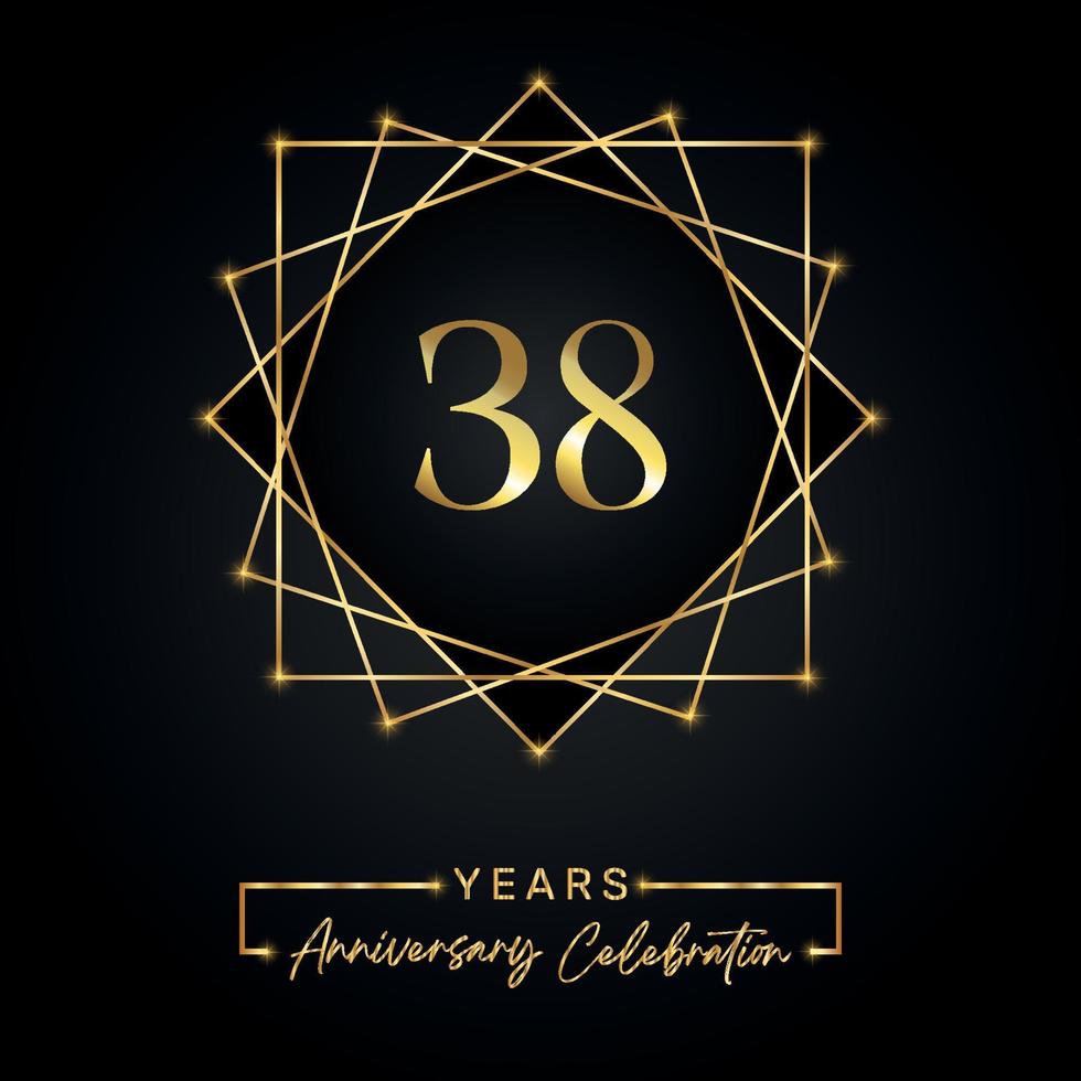 Conception de célébration d'anniversaire de 38 ans. Logo 38 anniversaire avec cadre doré isolé sur fond noir. conception de vecteur pour l'événement de célébration d'anniversaire, fête d'anniversaire, carte de voeux.