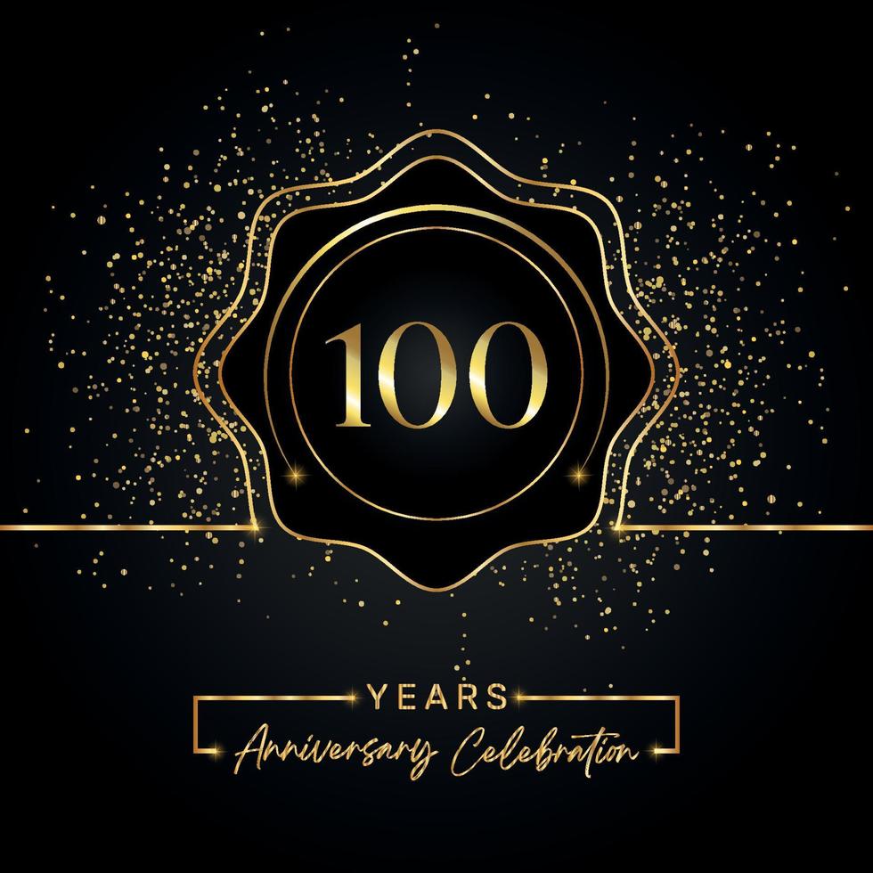 Célébration du 100e anniversaire avec cadre étoile doré isolé sur fond noir. création vectorielle pour carte de voeux, fête d'anniversaire, mariage, fête d'événement, carte d'invitation. 100 ans d'anniversaire vecteur