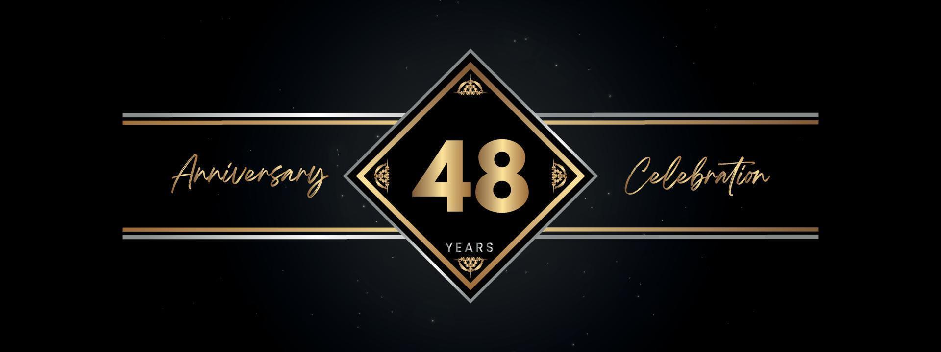 48 ans anniversaire couleur dorée avec cadre décoratif isolé sur fond noir pour l'événement de célébration d'anniversaire, fête d'anniversaire, brochure, carte de voeux. Conception de modèle d'anniversaire de 48 ans vecteur