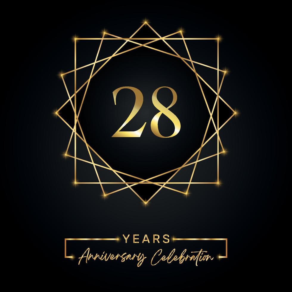 Conception de célébration d'anniversaire de 28 ans. Logo du 28 anniversaire avec cadre doré isolé sur fond noir. conception de vecteur pour l'événement de célébration d'anniversaire, fête d'anniversaire, carte de voeux.