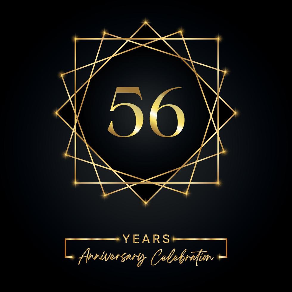 Conception de célébration d'anniversaire de 56 ans. Logo 56 anniversaire avec cadre doré isolé sur fond noir. conception de vecteur pour l'événement de célébration d'anniversaire, fête d'anniversaire, carte de voeux.