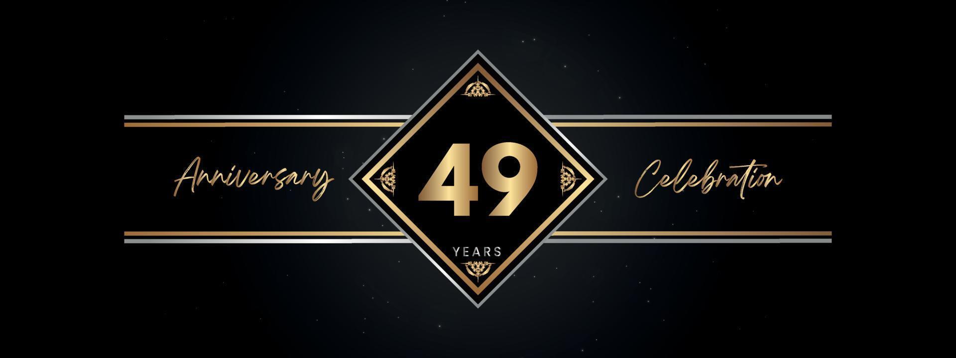 49 ans anniversaire couleur dorée avec cadre décoratif isolé sur fond noir pour l'événement de célébration d'anniversaire, fête d'anniversaire, brochure, carte de voeux. Conception de modèle d'anniversaire de 49 ans vecteur