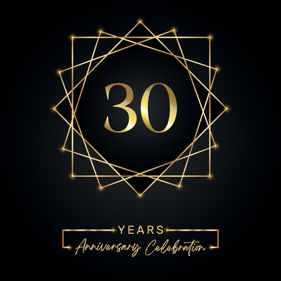 Conception de célébration d'anniversaire de 30 ans. Logo du 30 anniversaire avec cadre doré isolé sur fond noir. conception de vecteur pour l'événement de célébration d'anniversaire, fête d'anniversaire, carte de voeux.