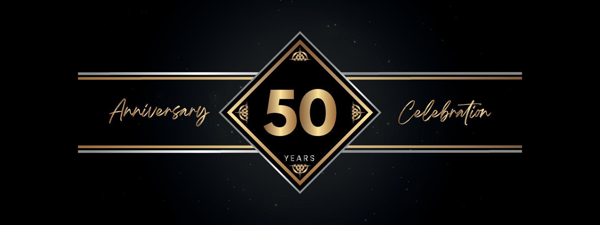 50 ans anniversaire couleur dorée avec cadre décoratif isolé sur fond noir pour l'événement de célébration d'anniversaire, fête d'anniversaire, brochure, carte de voeux. Conception de modèle d'anniversaire de 50 ans vecteur