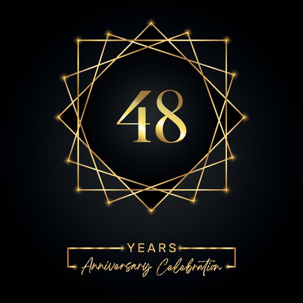 Conception de célébration d'anniversaire de 48 ans. Logo 48 anniversaire avec cadre doré isolé sur fond noir. conception de vecteur pour l'événement de célébration d'anniversaire, fête d'anniversaire, carte de voeux.