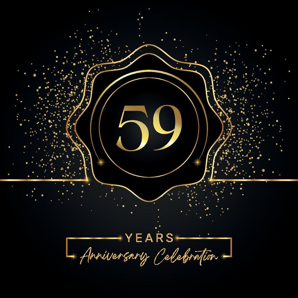 Célébration de l'anniversaire de 59 ans avec cadre étoile doré isolé sur fond noir. création vectorielle pour carte de voeux, fête d'anniversaire, mariage, fête d'événement, carte d'invitation. Logo anniversaire 59 ans. vecteur