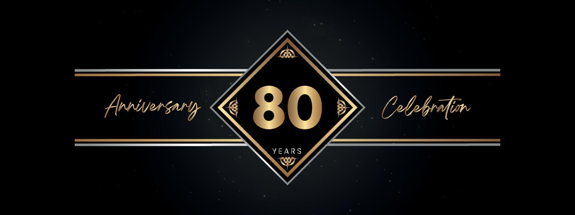 80 ans anniversaire couleur dorée avec cadre décoratif isolé sur fond noir pour l'événement de célébration d'anniversaire, fête d'anniversaire, brochure, carte de voeux. Conception de modèle d'anniversaire de 80 ans vecteur