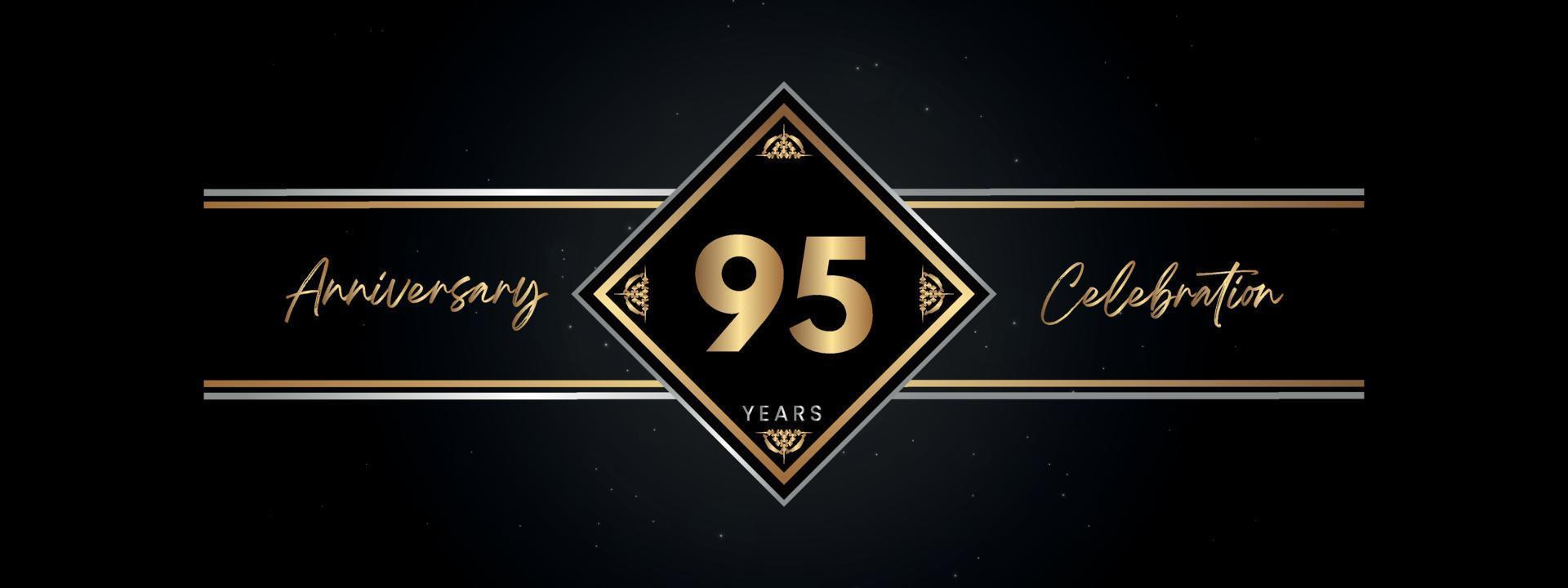 95 ans anniversaire couleur dorée avec cadre décoratif isolé sur fond noir pour l'événement de célébration d'anniversaire, fête d'anniversaire, brochure, carte de voeux. Conception de modèle d'anniversaire de 95 ans vecteur