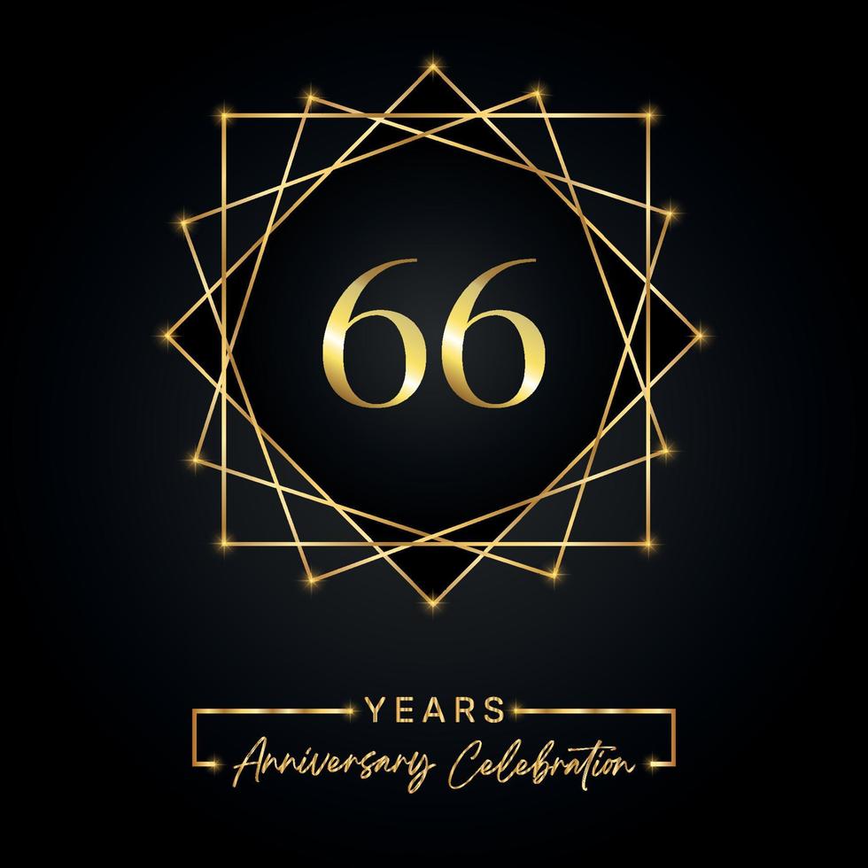 Conception de célébration d'anniversaire de 66 ans. Logo du 66 anniversaire avec cadre doré isolé sur fond noir. conception de vecteur pour l'événement de célébration d'anniversaire, fête d'anniversaire, carte de voeux.