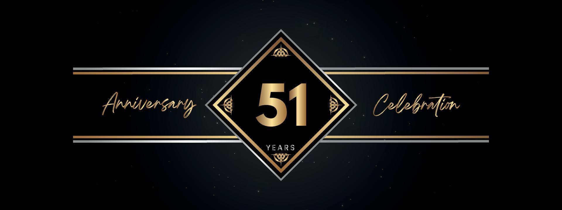 51 ans anniversaire couleur dorée avec cadre décoratif isolé sur fond noir pour l'événement de célébration d'anniversaire, fête d'anniversaire, brochure, carte de voeux. Conception de modèle d'anniversaire de 51 ans vecteur