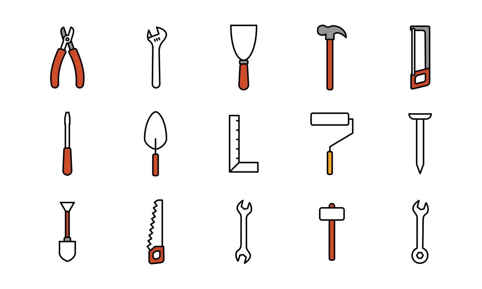 collection d'outils de bricoleur. conçu dans un style d'icône simple. vecteur