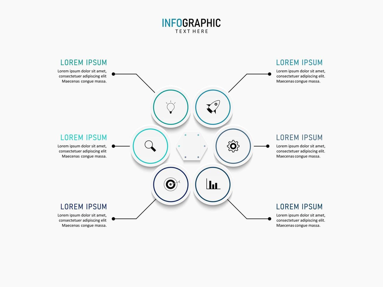 modèle de conception d'étiquettes infographiques vectorielles avec icônes et 6 options ou étapes. peut être utilisé pour le diagramme de processus, les présentations, la mise en page du flux de travail, la bannière, l'organigramme, le graphique d'informations. vecteur