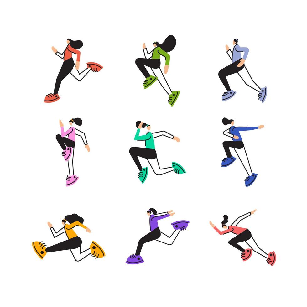 jeune femme courir et faire des exercices de fitness illustration vectorielle vecteur