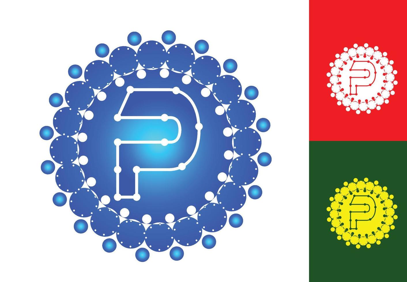 lettre p avec logo de point de cercle et modèle de conception d'icône vecteur