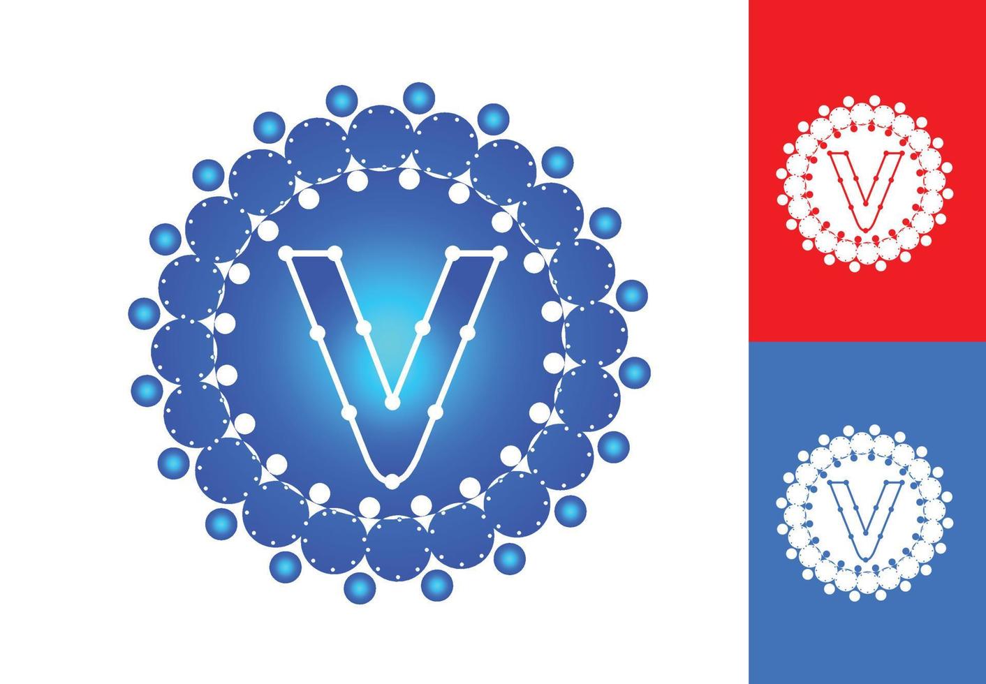 lettre v avec logo de point de cercle et modèle de conception d'icône vecteur