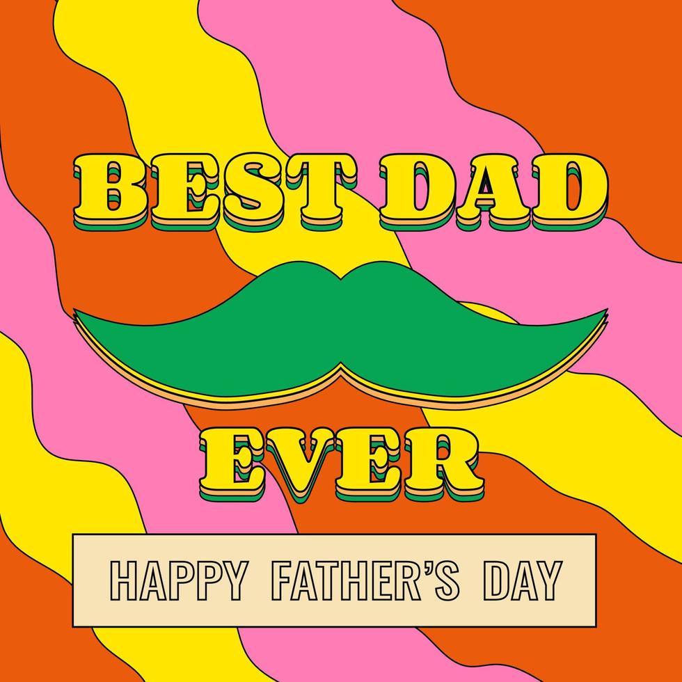 carte de voeux avec texte de fête des pères dans un style rétro groovy meilleur papa de tous les temps vecteur