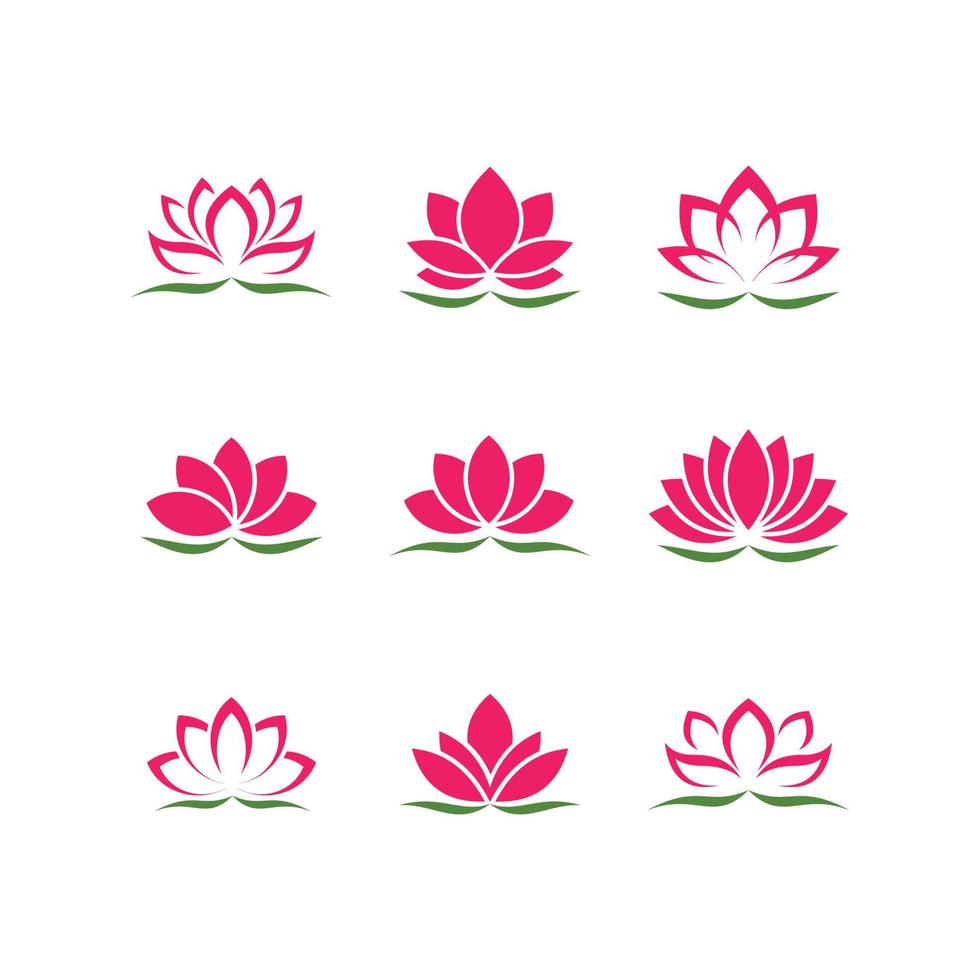 ensemble de fleurs de lotus. symbole ou icône de lotus pour salon de spa, cours de yoga ou industrie du bien-être vecteur