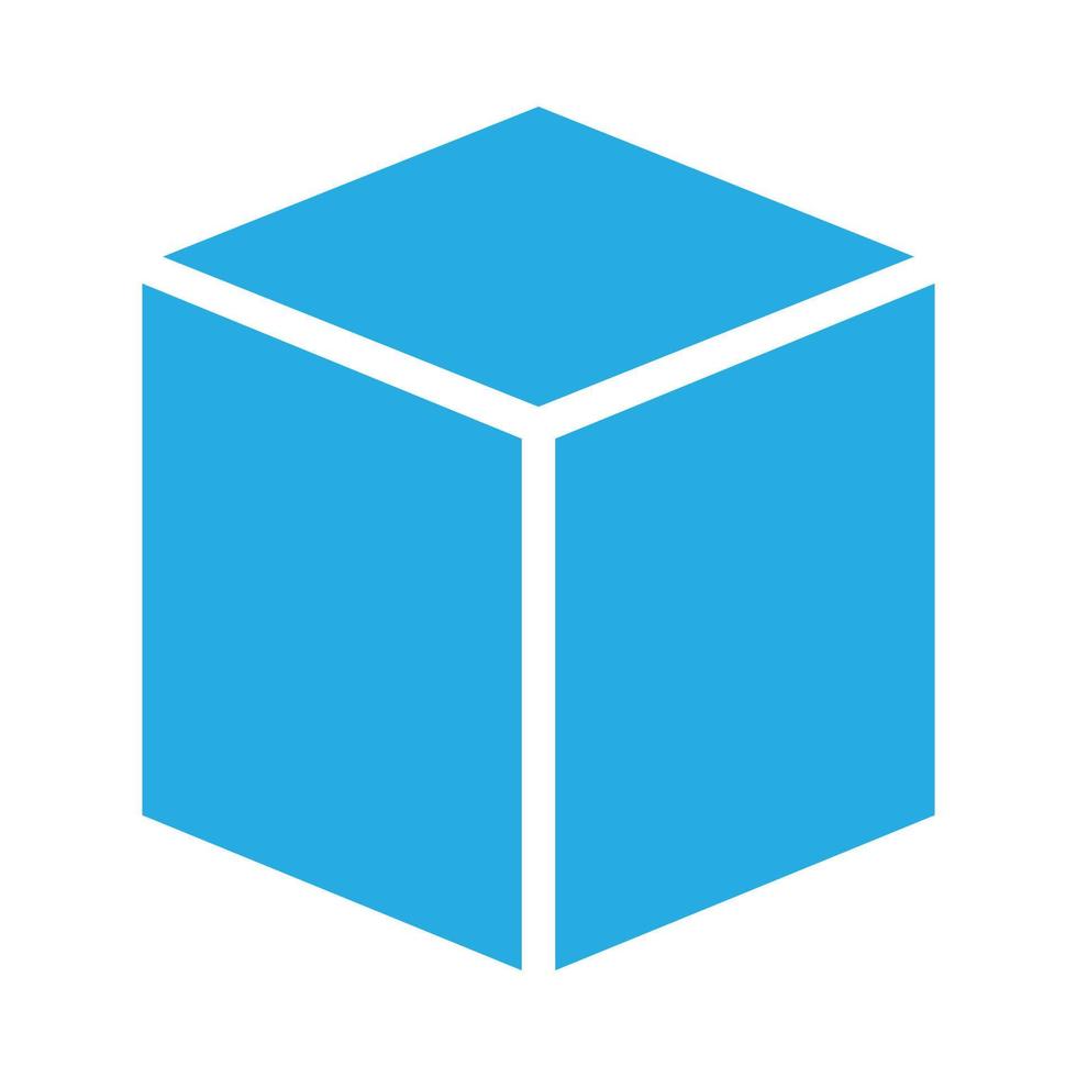 eps10 vecteur bleu trois dimensions ou icône de cube 3d dans un style simple et branché isolé sur fond blanc