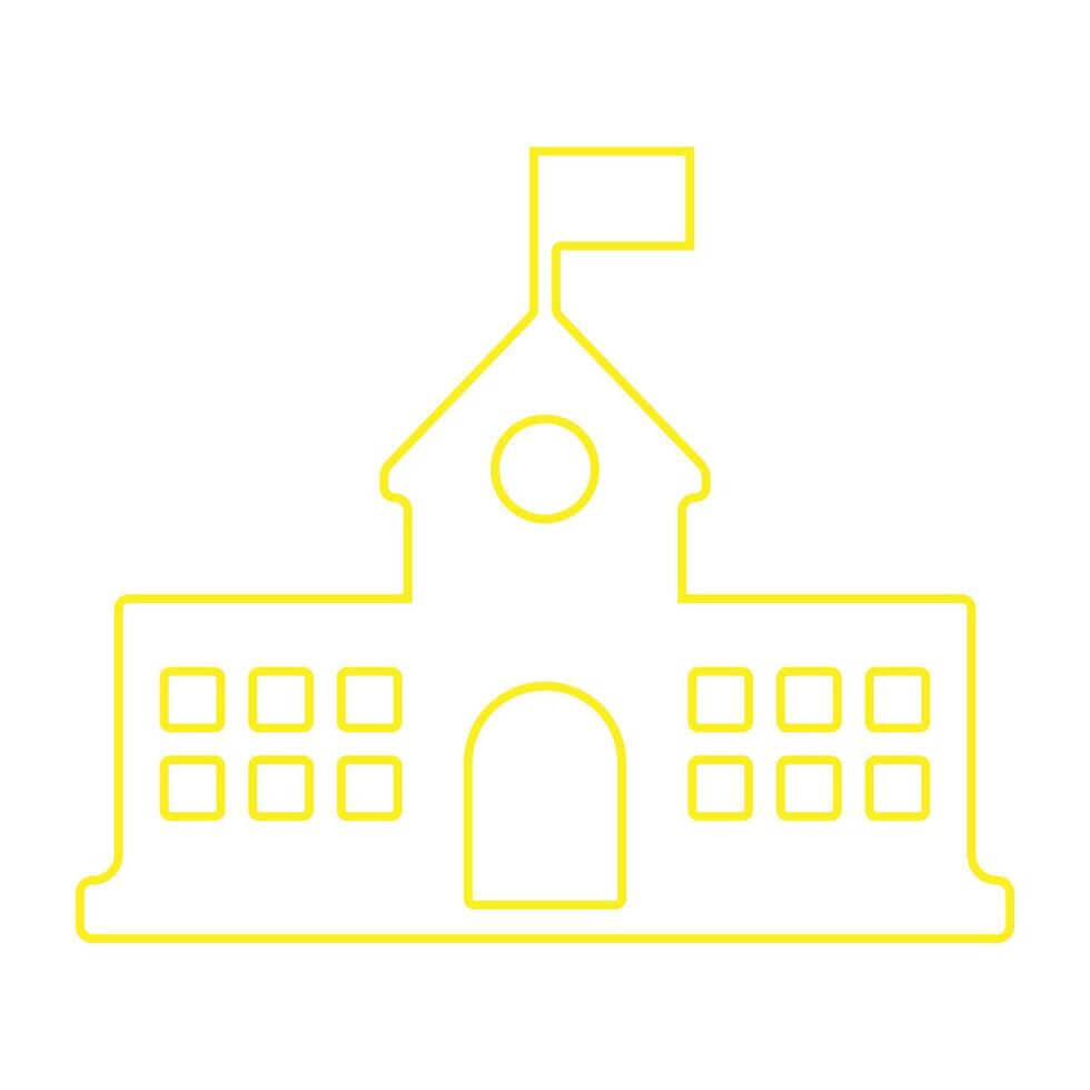 eps10 bâtiment scolaire vecteur jaune avec icône ou logo d'art de ligne de drapeau dans un style moderne simple et branché isolé sur fond blanc