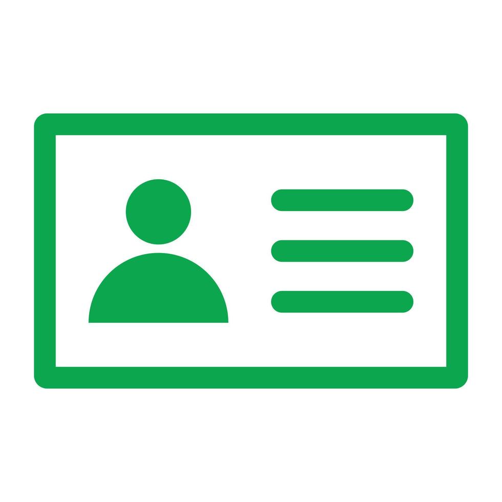 eps10 vecteur vert carte d'identité ou icône de ligne de carte d'identité isolé sur fond blanc
