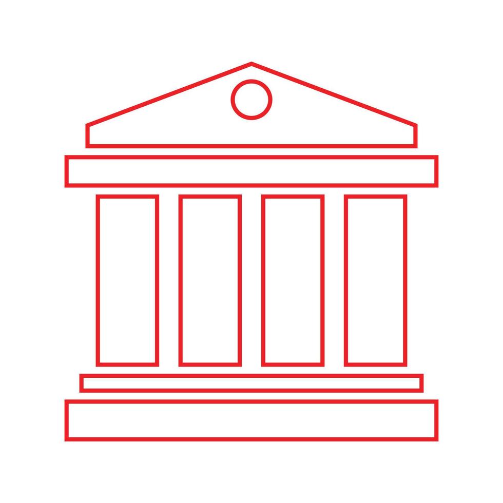 eps10 icône de ligne de banque vecteur rouge dans un style simple et branché isolé sur fond blanc
