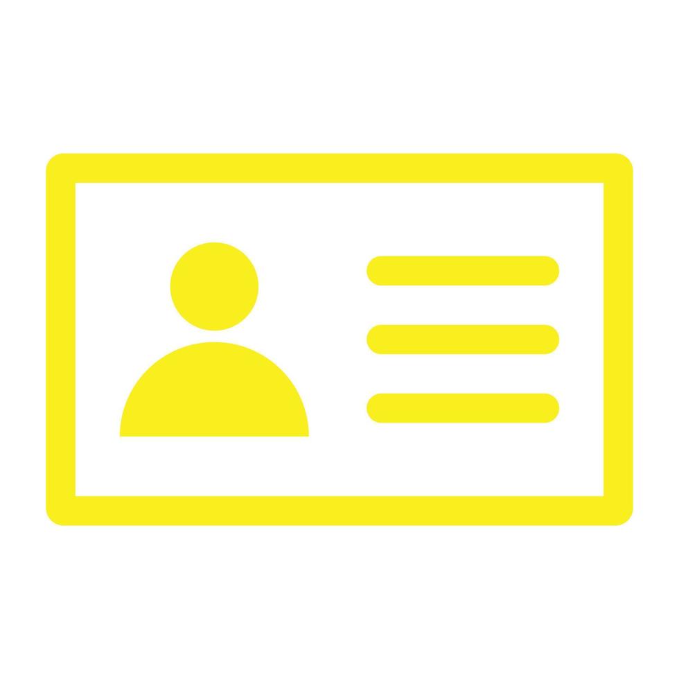 eps10 vecteur jaune carte d'identité ou icône de ligne de carte d'identité isolé sur fond blanc