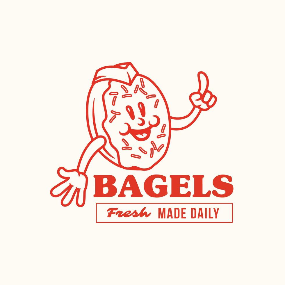 caricature de mascotte logo happy bagles dessinés à la main vecteur